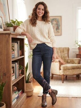 Tribal High-Rise Dark Blue Jeans with Embroidered Cuff